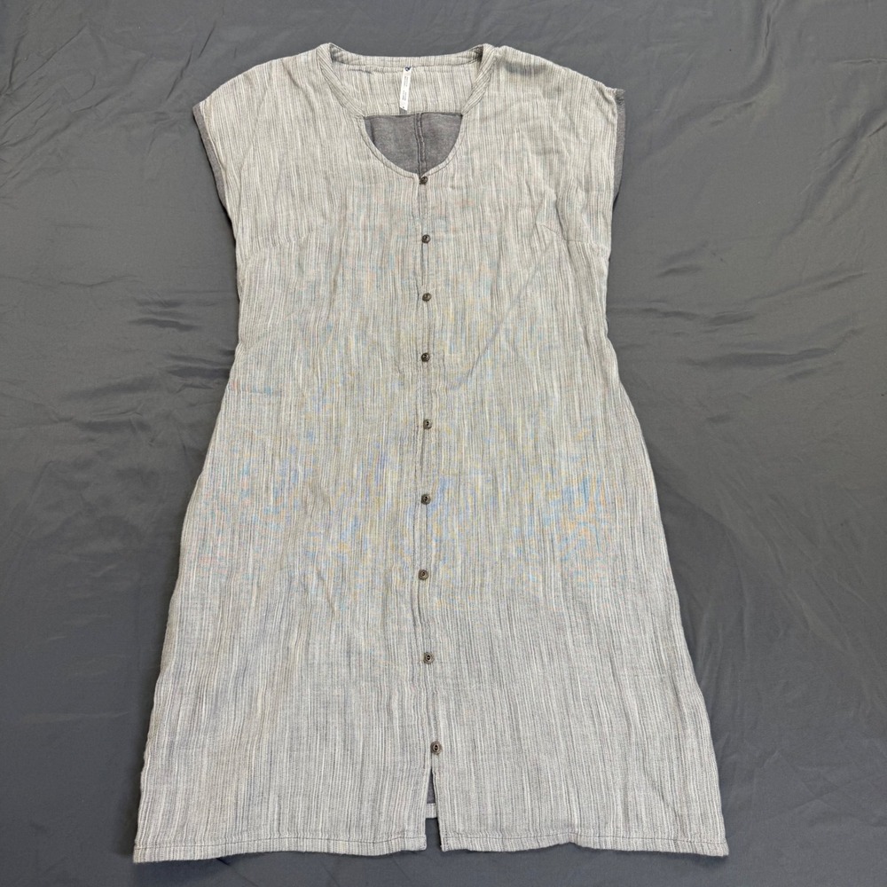 Kuhl Women Grey White Striped Button Front Pocket Dress Size S Tie Back Cotton